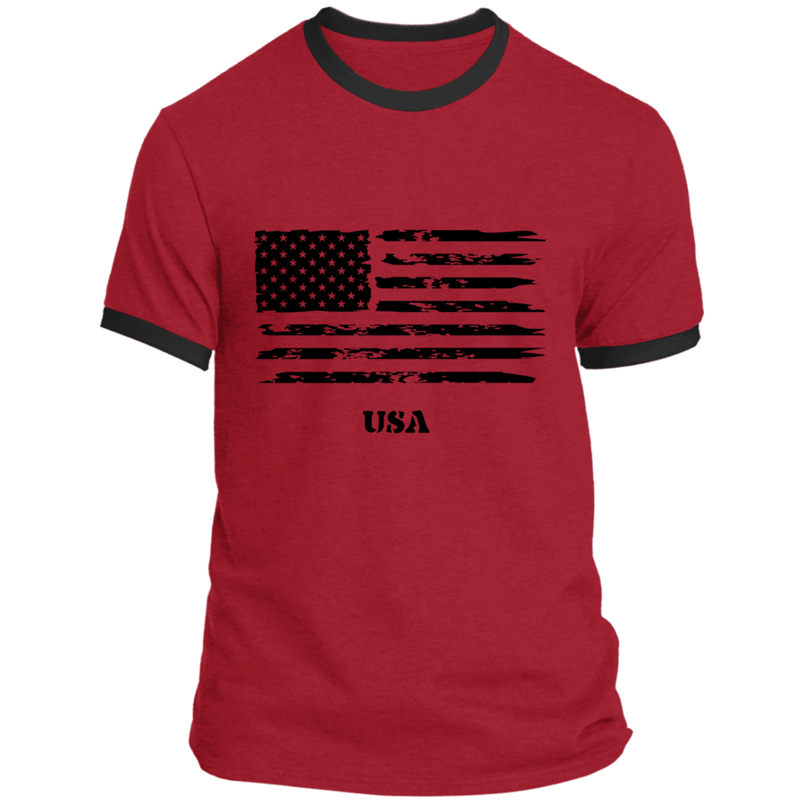 Mens Distressed USA Flag Ringer T-Shirt