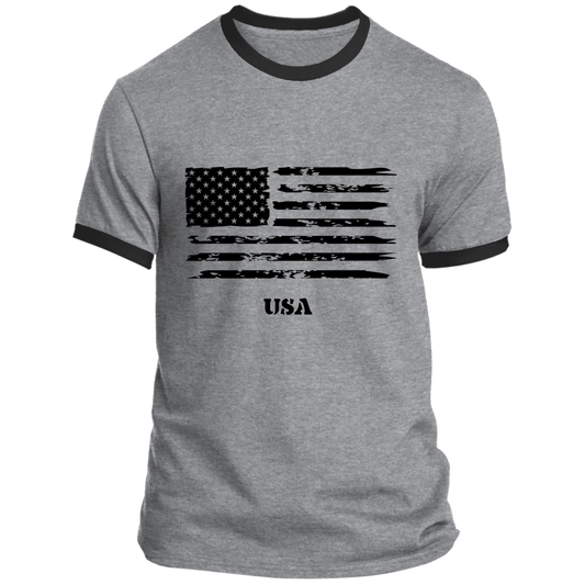 Mens Distressed USA Flag Ringer T-Shirt