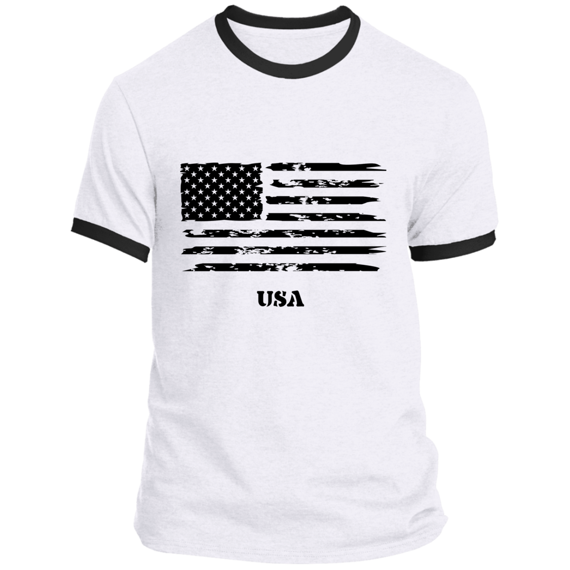 Mens Distressed USA Flag Ringer T-Shirt