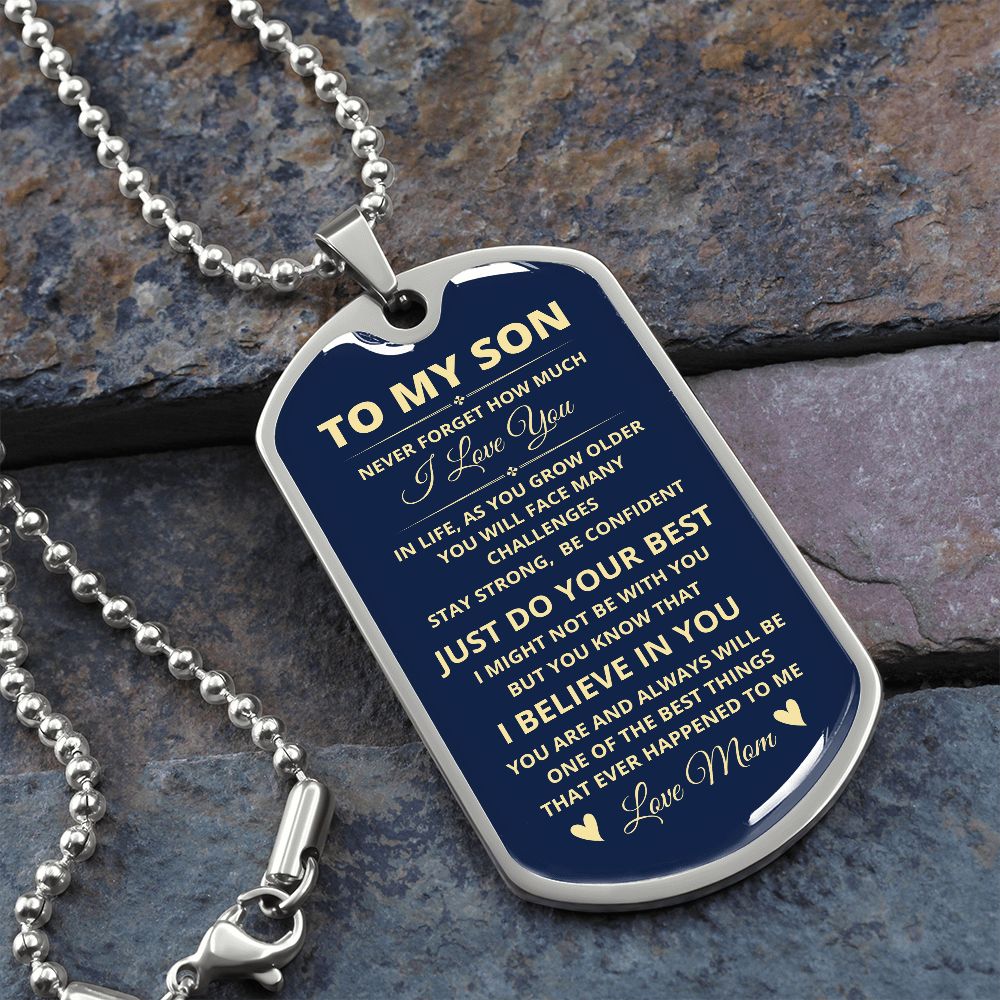 Mom to shop son dog tags