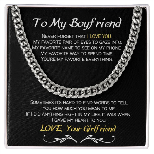 TO MY BOYFRIEND | NEVER FORGET | CUBAN CHAIN NECKLACE